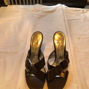 Brown gently worn Calvin Klein slide on heels